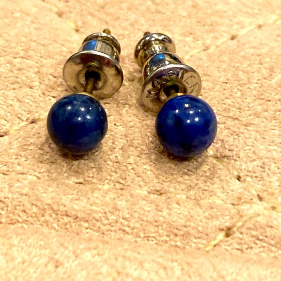Vintage Lapis Stud Earrings - Picture 1 of 4